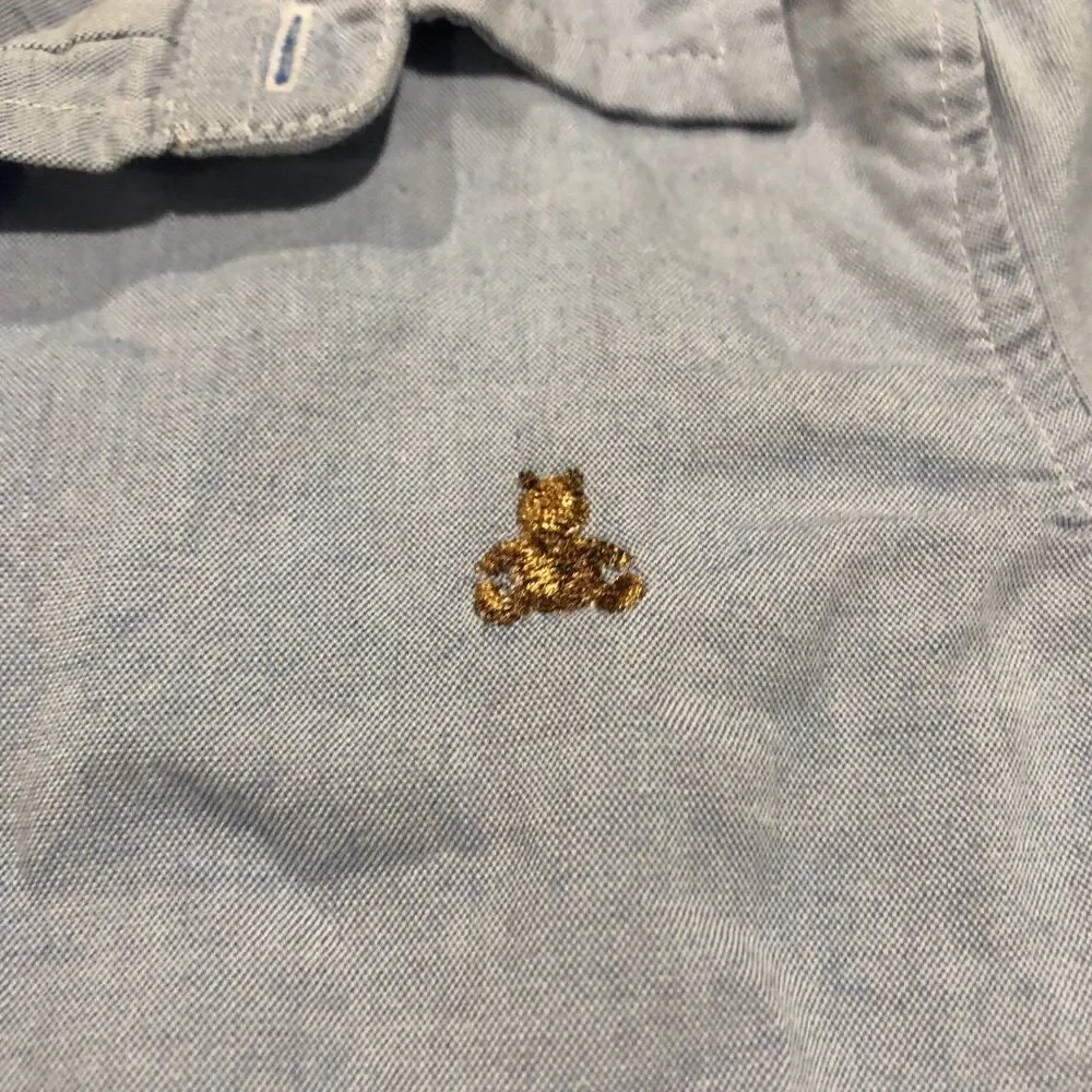 Baby Gap 6/12m Bear Logo Button Up Polo Bodysuit Blue